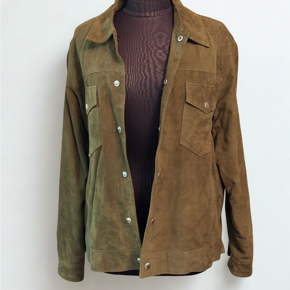 Men's Suede Jacket Olive Green Size Large